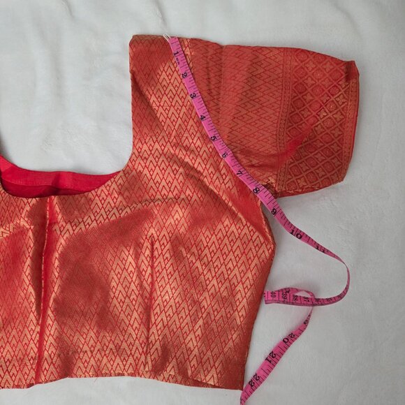 Red orange banarsi silk saree NEGOTIABLE - Picture 8 of 10